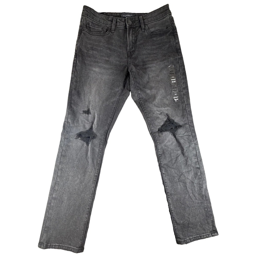Aeropostale Jeans Mens 28x32 Charcoal Wash Regular Straight Denim Distressed